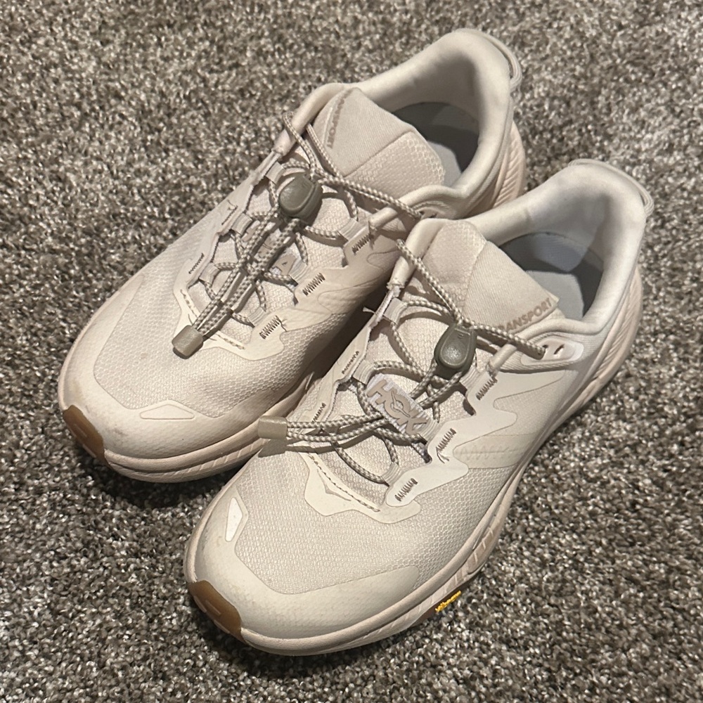 Hoka Cream and Tan Running Shoes